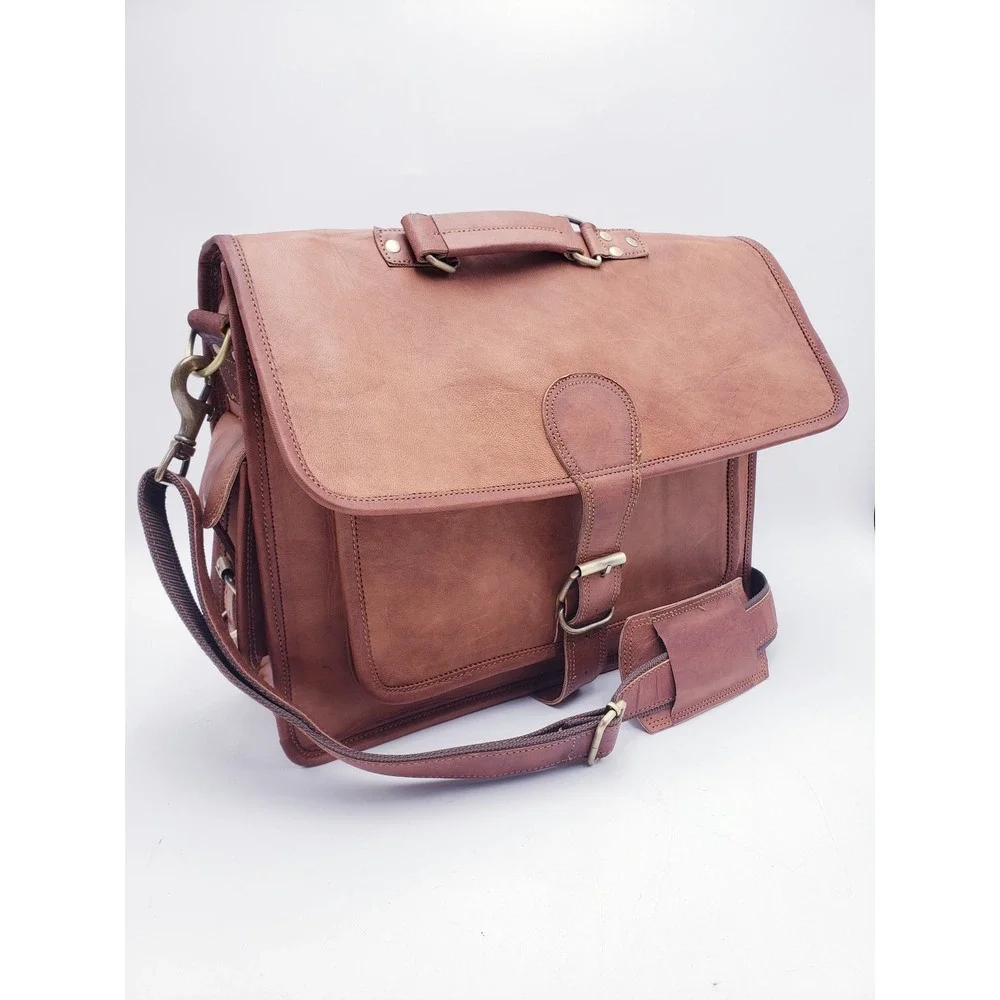 MaheTri Messenger Bag Brown Leather Satchel Laptop Briefcase OS